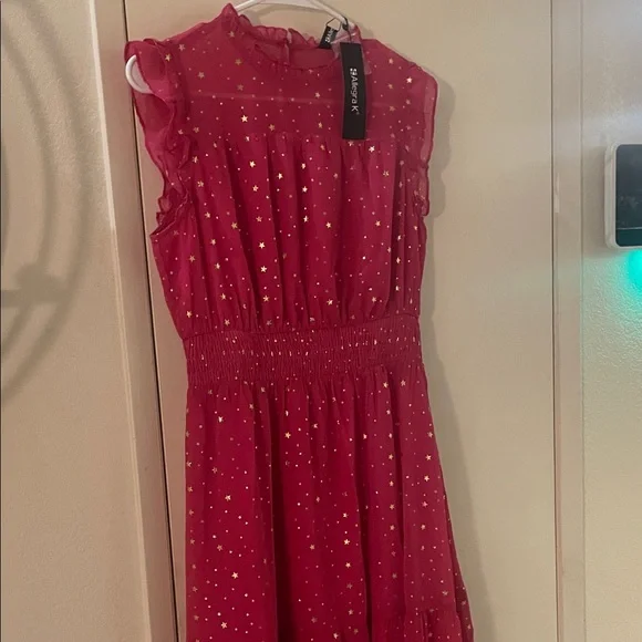 Allegra K Smocked Waist Gilding Metallic Stars Chiffon Dress - Picture 6 of 11